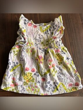 Cat & Jack White Baby Dress with Pink & Lime Floral Accents
